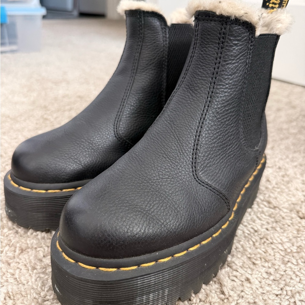 Dr. Martens Black Leather Fur lined Platform Ankle Boots